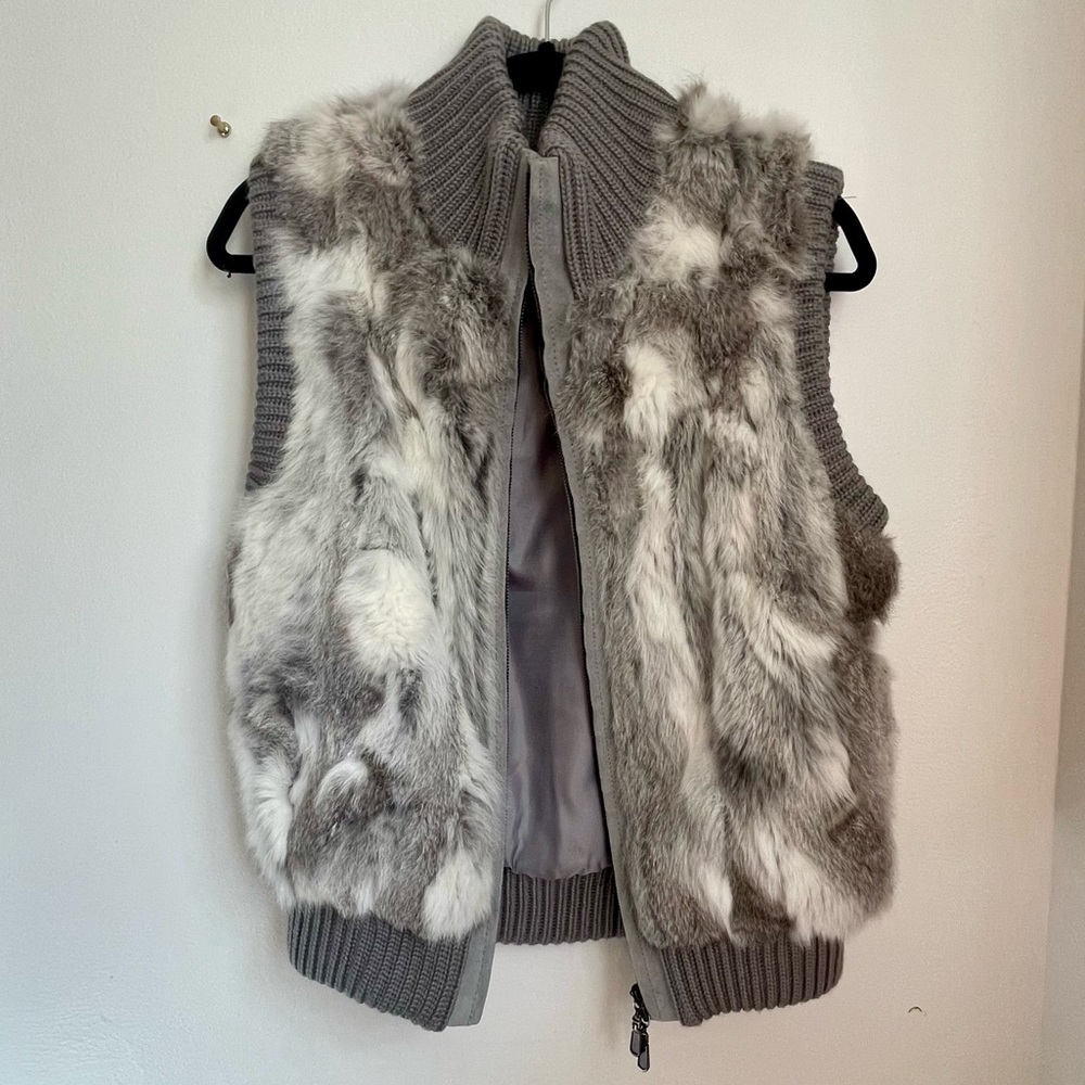 Gray and White Rabbit Fur Vest